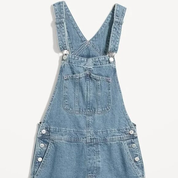 Slouchy Straight Non-Stretch Jean Short Overalls - Picture 3 of 4